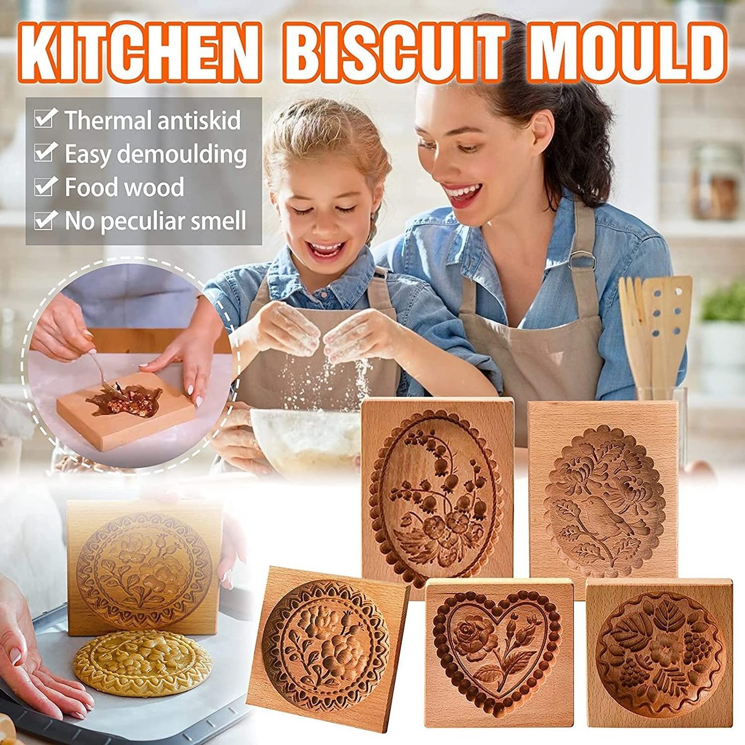 New Design Wooden Cookie Mold Cutter Kitchen Cake Bakery Gadgets Wooden Gingerbread Cookie Moulds