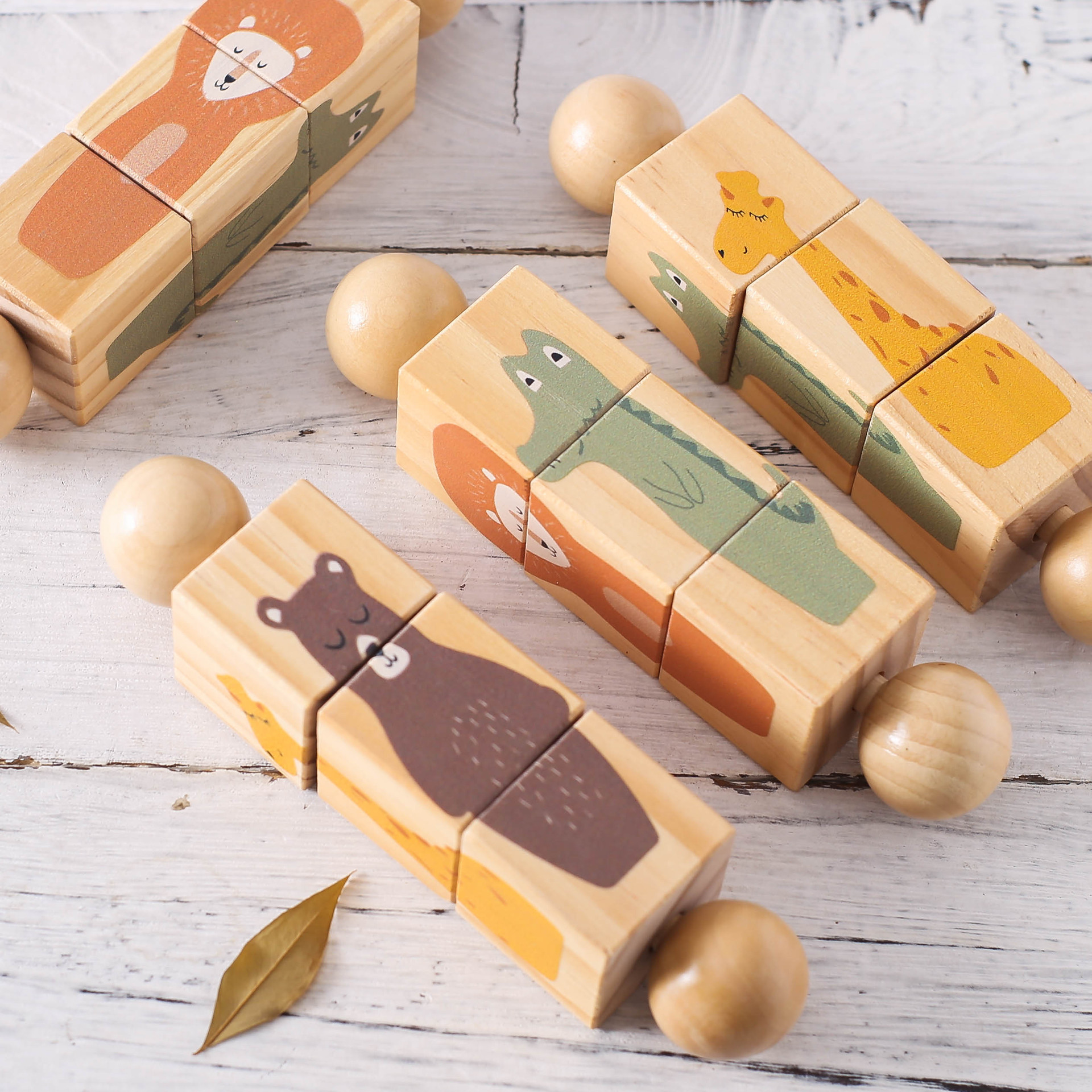 Animal Cognitive Wooden Toys for Children Educational Puzzles Toy Wooden Teething Colorful Teethers Baby Stacking Toys