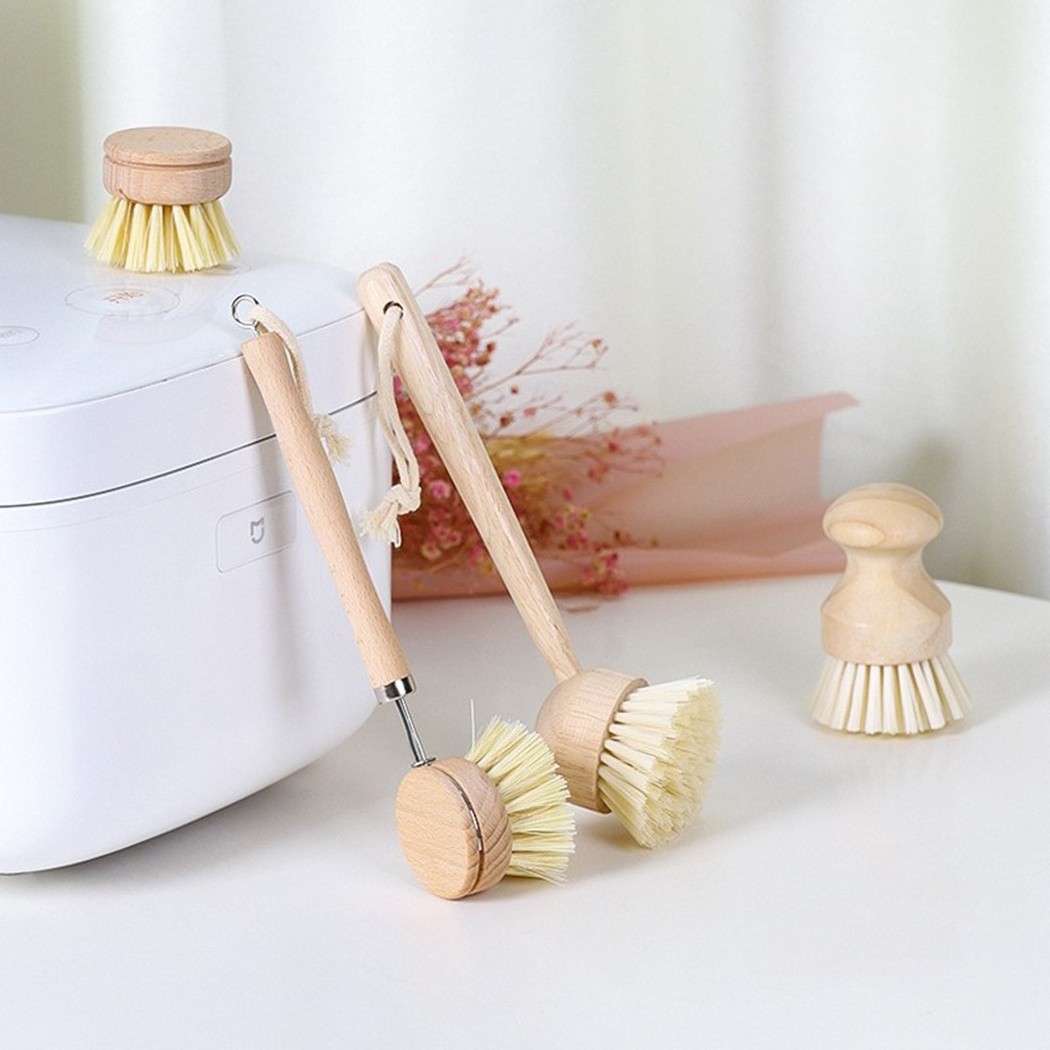 Natural Fibers custom Kitchen scrub Dish Pot Pan Cleaning Brush Sisal Pot and Dish Brush with Rubber Wood Handle