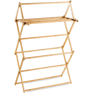 New Design Bedroom Clothes Rack Wooden Foldable Garment Shelf Organizer Strong Bamboo Clothes Rack