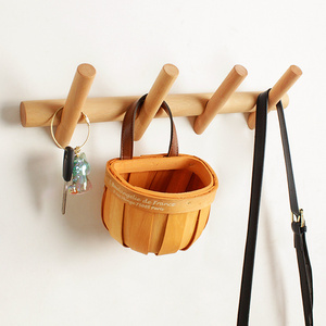 PUSELIFE Wholesale Bedroom Wooden Coat Rack Wall Mounted Space-Saving Hook Rack with 4 Retractable Hooks Hat Coat Hook