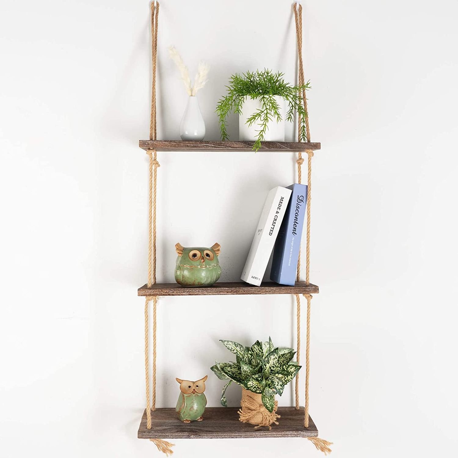 3 Tier Wooden Wall Hanging Shelf ,Floating Display Shelves Hanging Rack, Succulents Plant Storage Holder for Bedroom