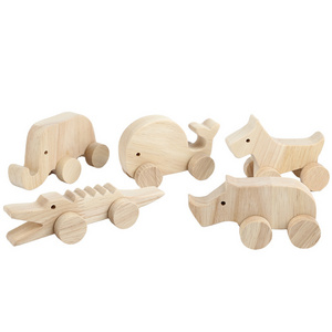 PUSELIFE Montessori Material Wooden Children Animal Toys Car Wooden Toy Track Wooden Push Toy