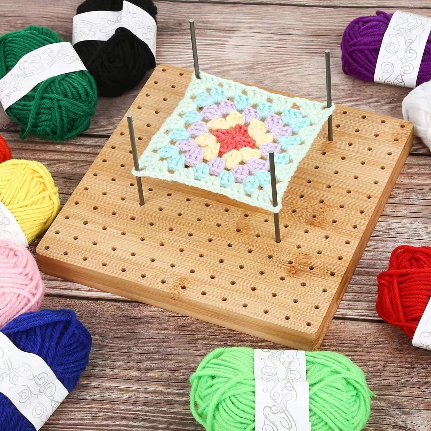 PUSELIFE Knitting Crochet with 15pcs Metal Rod Pins and Granny Squares Lovers Stand Bamboo crochet blocking board