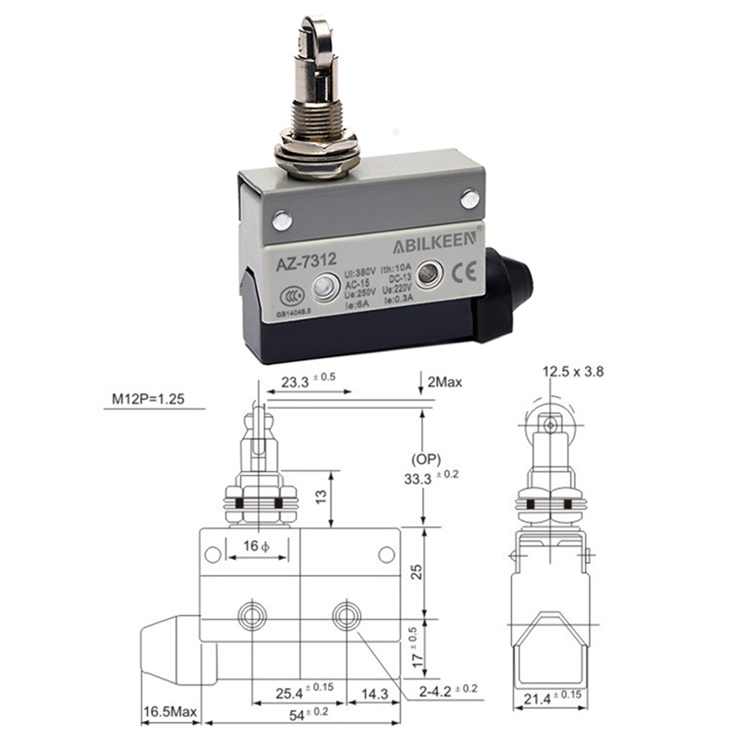 AZ-7312 Horizontal Limit Switch with Spring Wire Reversed Hinge Roller Lever Type 12V DC Limit Switch elevator limit switch