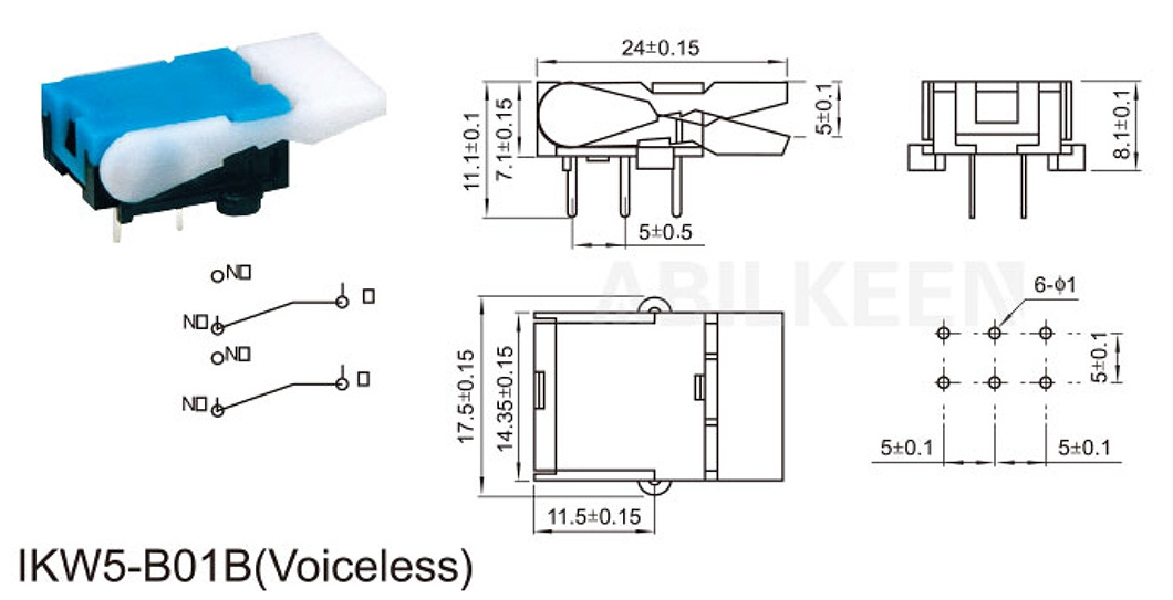 IKW5-B01B electronic blue color voiceless 6 pin hook momentary reset push button telephone hook switch for public phone