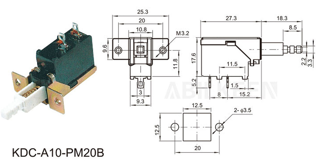 2pin Direct key power switch Electric power switch with spring Horizontal key switch