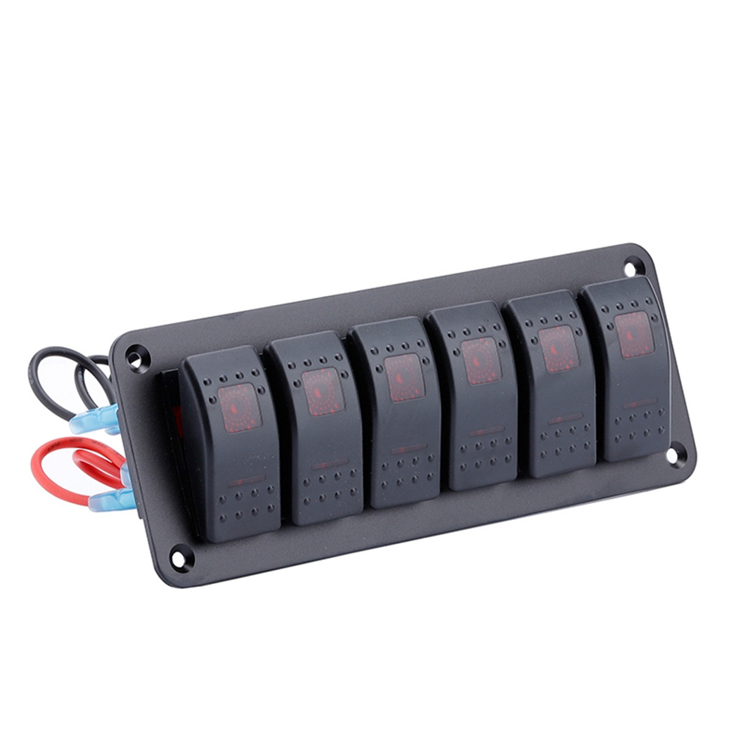 Marine Boat Rocker Switch Panel Six Ports 12V-24V Lighted LED Color On Off Toggle Waterproof Marine Rocker Switch Panel for Car