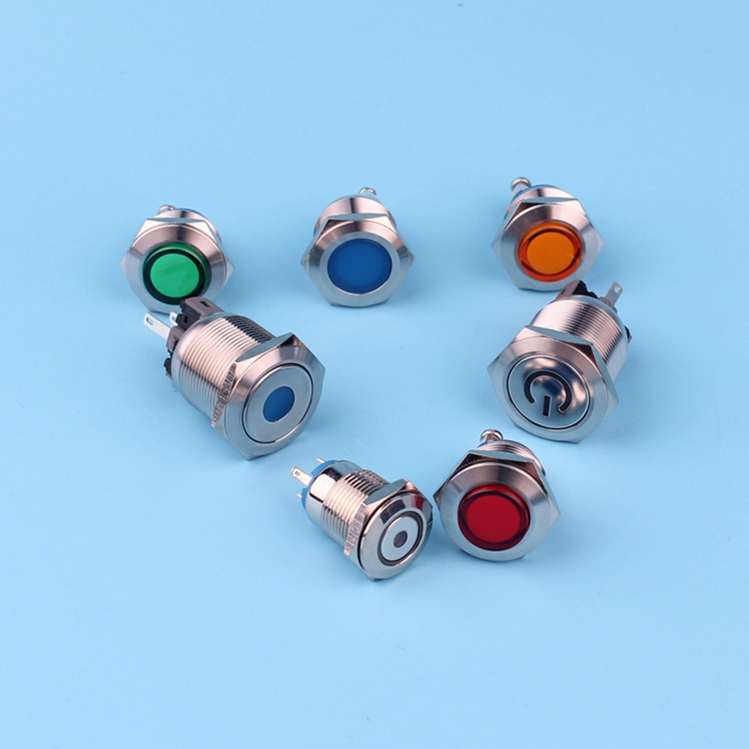 16mm flat herass copper plate light indicator switches red yellow 110V 220V dash panel indicator light with pins