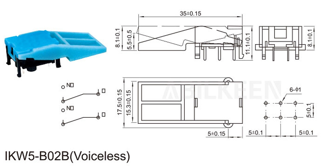 IKW5-B02B 2 Position Intercom Bell Momentary Push Button voiceless telephone hook switch blue color