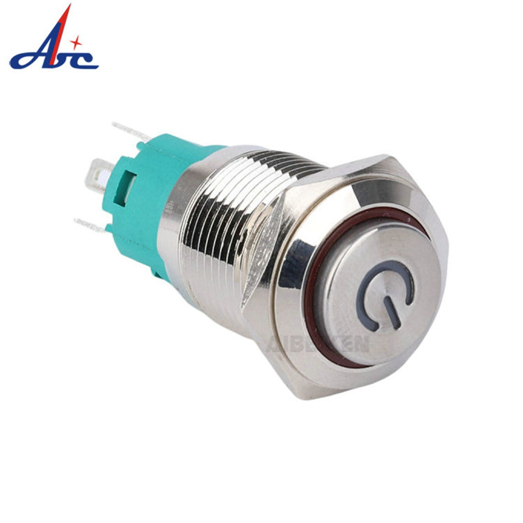 16 mm Waterproof IP65 High 1NO1NC 12v Power logo 3A Micro stainless steel Pin Momentary Metal Push Button Switch for motorcycle