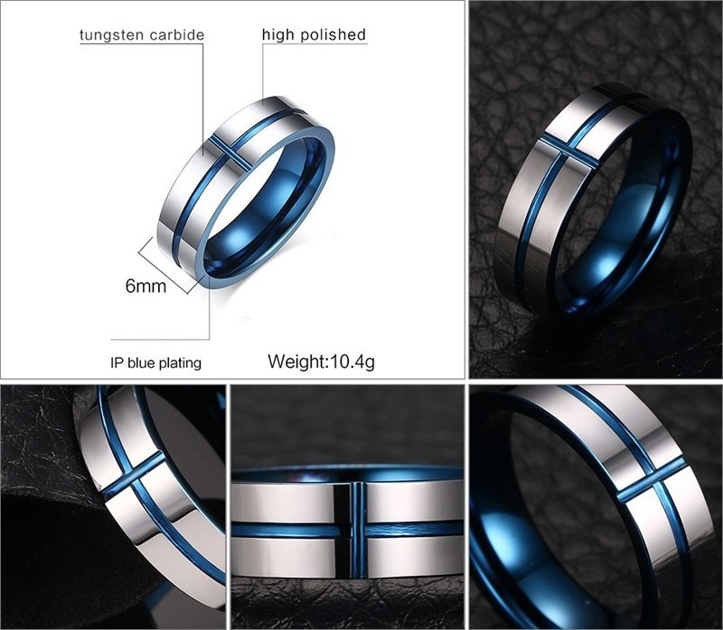 Thin Blue Line Men's Tungsten Rings Wedding Brand Tungsten Carbide Rings For Men Fashion Jewelry vendors