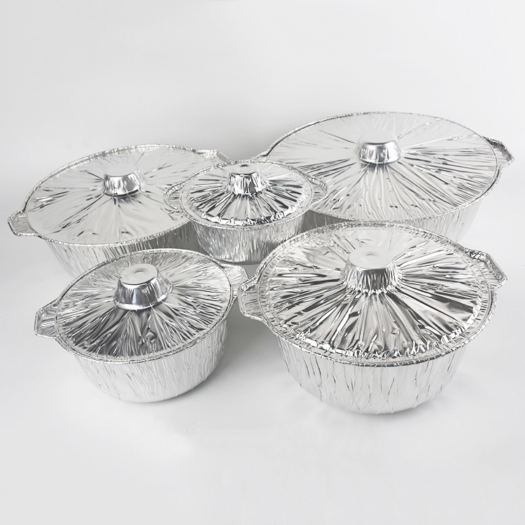 Heavy Duty Disposable Food Takeaway Packaging Aluminum Foil Pots with Foil Lid