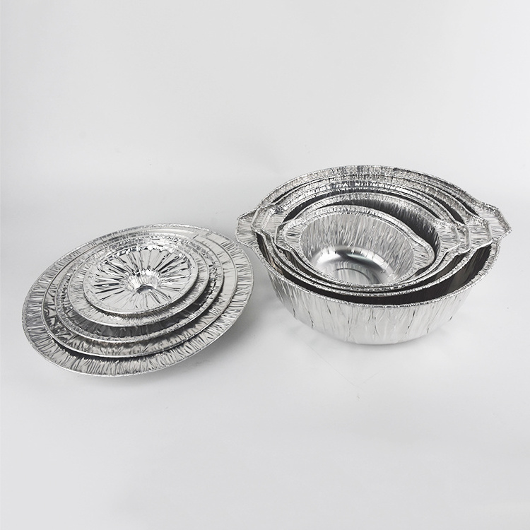 Heavy Duty Disposable Food Takeaway Packaging Aluminum Foil Pots with Foil Lid