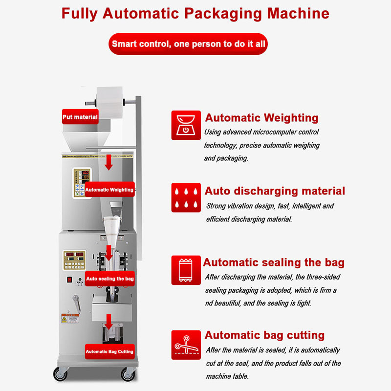 Multi-function Automatic Pouch Food Grain Granule Spice Sachet Powder Back Seal Dispensing Weighing Packing Filling Machine