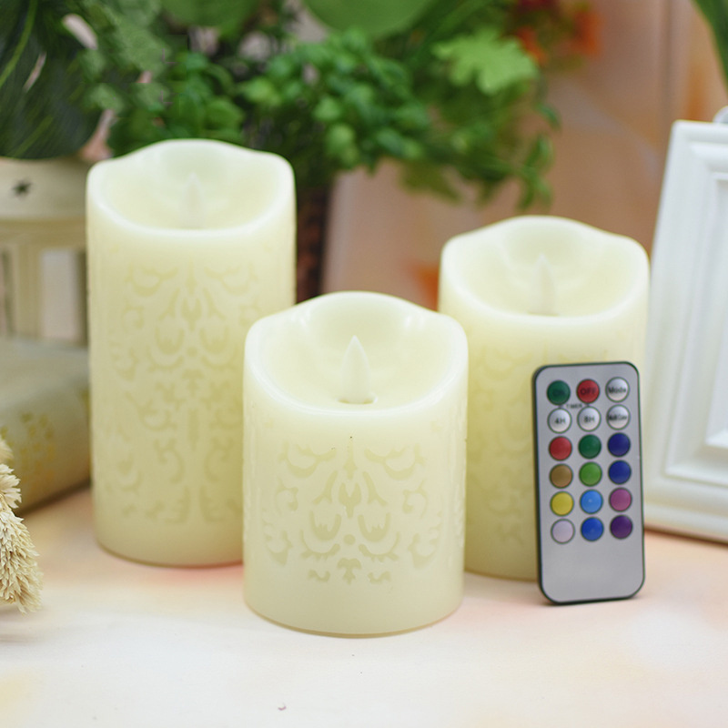 PUSISON Hollow Pattern Led Candles with 18 Key Remote Control Multiple Color Birthday Club Wedding Paraffin Wax Led Candle Light