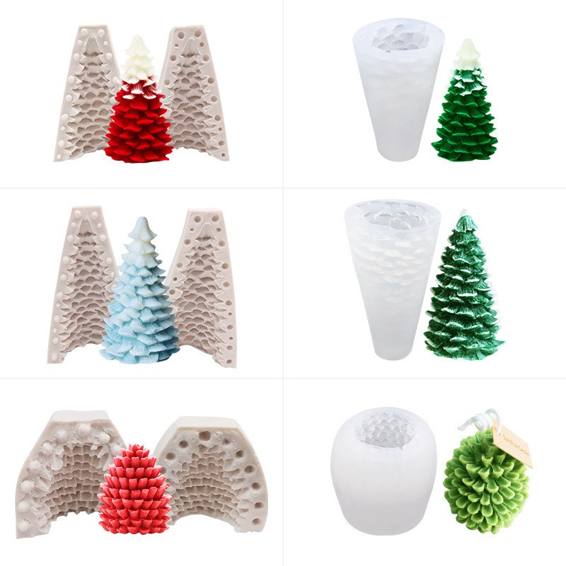 PUSISON 3D Christmas Candle Mold Silicone for Candle Making Xmas Pine Tree Silicone Soap Molds DIY Aromatherapy Wax Candles