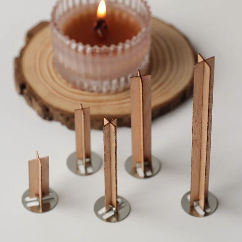 Wholesale Tea Light Candles Wooden Scented Soy Candles Wicks Cracking Double Layer Wooden Wick with Booster for Candle Making