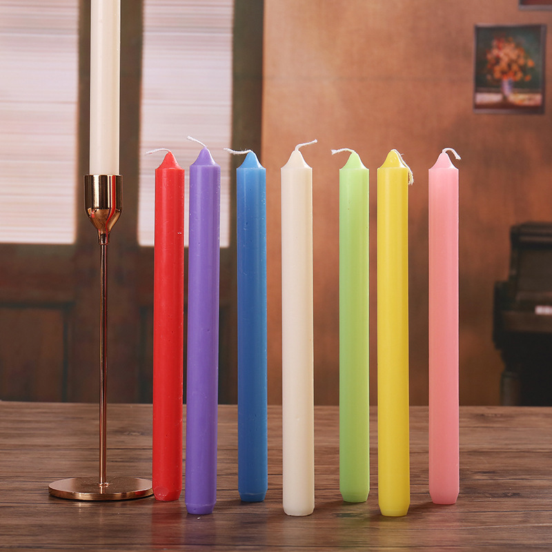 PUSISON European White Long Rod Candy Color Candle Pillar Beeswax Black Pillar Candles Bulk for Home Decoration Wedding Party