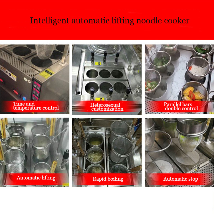 6 Heads Automatic Commercial Cooking Equipment Ramen Cooker Noodle Boiling Stove Pasta Machine