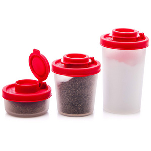 Plastic Airtight Spice Jar Dispenser Moisture Proof Plastic Spice Set  Salt and Pepper Shakers with Red Covers Lids