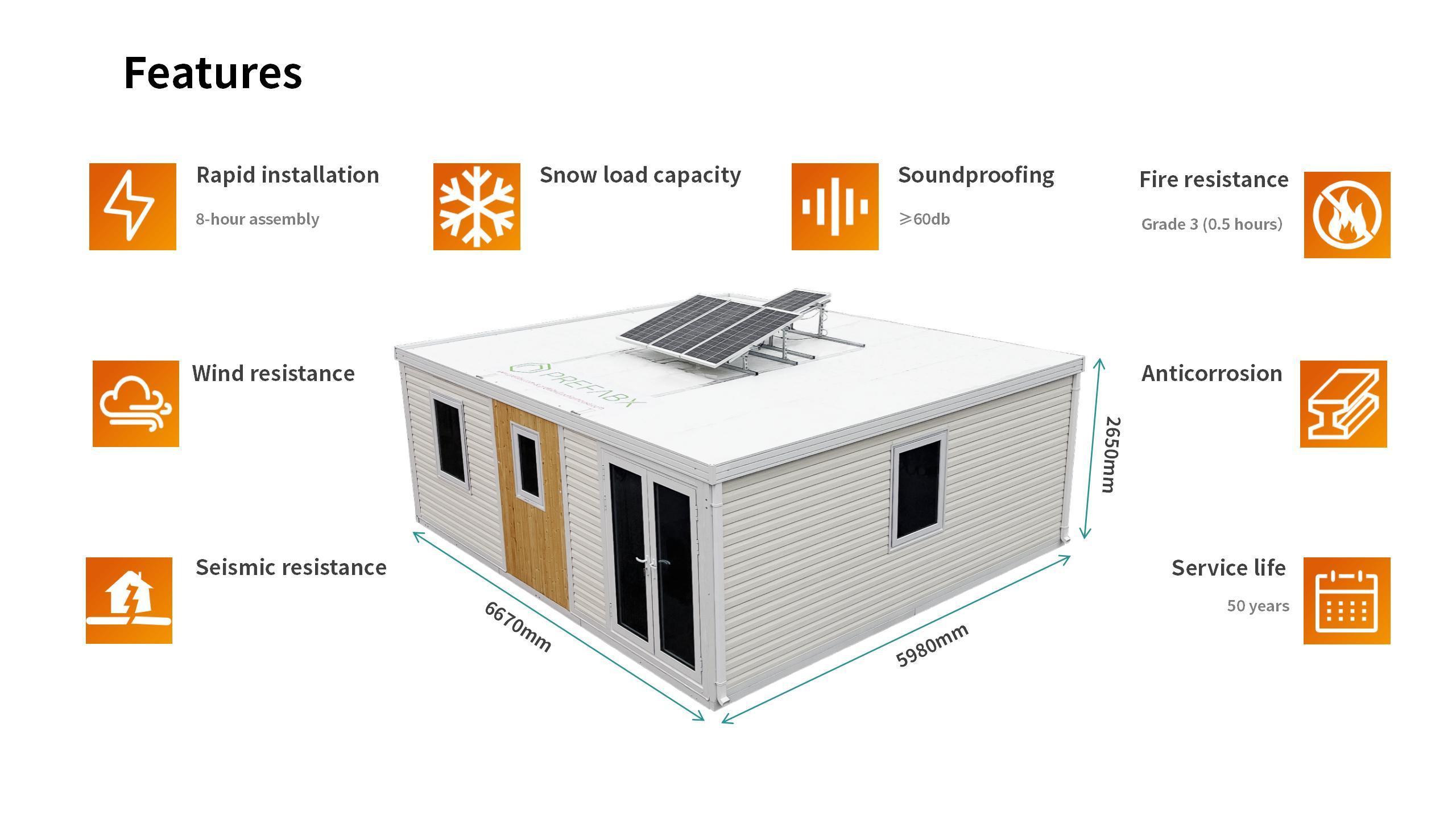 39.8sqm Hurricane Resistant Fireproof Modular Expandable Prefab Container Home Smart House