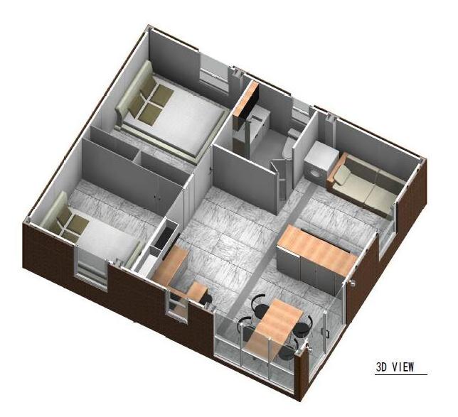 Luxury flat pack Container House for residential living, including 2 bedroom and 1 bathroom, prefab shipping container home