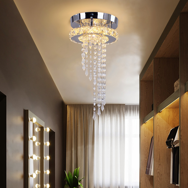 Round Chandelier Spiral Rain Drop Pendant Lamp LED Crystal Ceiling Light