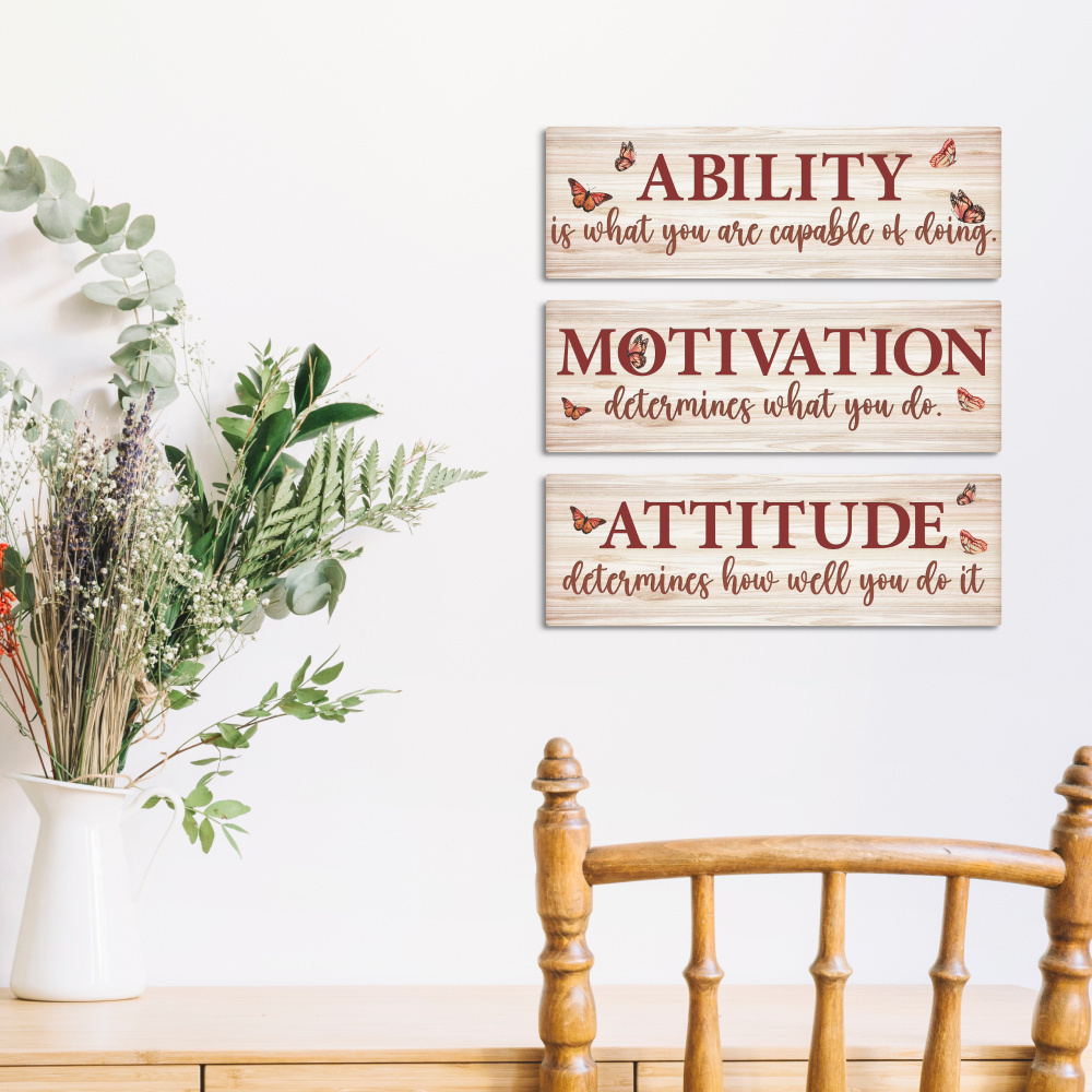 Putuo Decor Motivational Quote 3 Piece Wooden Wall Decoration Set for Inspiring and Positive Home Decor