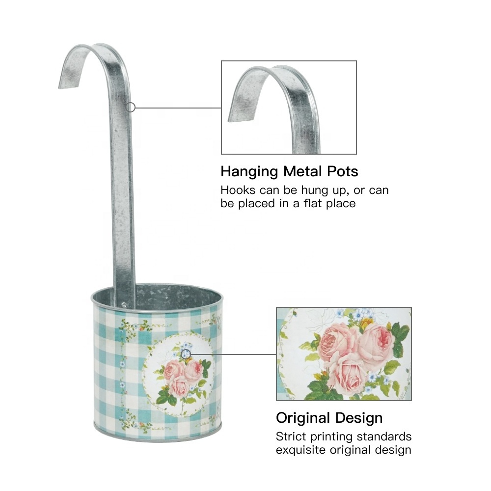 Putuo Decor Custom Logo Retro Style Hanging Metal Vase Garden Bucket Tin Flower Planter Pot with Handle