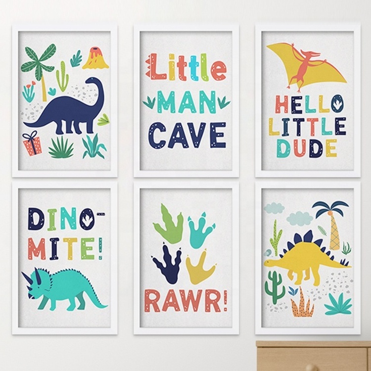 Putuo Decor Animal Cartoon Animals Canvas Wall Art Painting Cartoon Dinosaurs Prints Poster Boys Playroom Toddler Room Decor