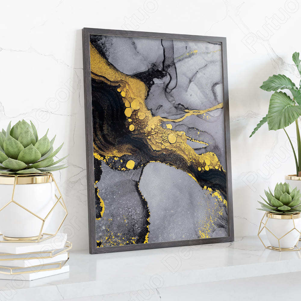 Putuo Decor Black Gold Marble Texture Wall Art Painting Abstract Modern Canvas Poster Home Living Room Decor