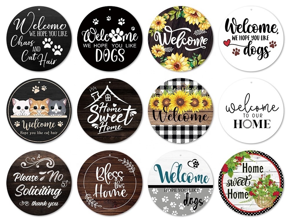 Putuo Decor Welcome Round Wood Signs Thickness 0.5cm DIY Decoration Hello Hanging Wall Plaque Sign Home Wall Door Decor