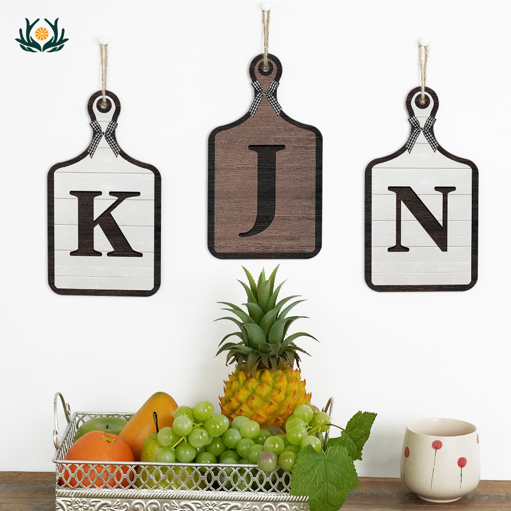 Putuo Decor Chopping Board Shape Letter Alphabet Wooden Hanging Wall Sign Decor with Bow Accents Sign