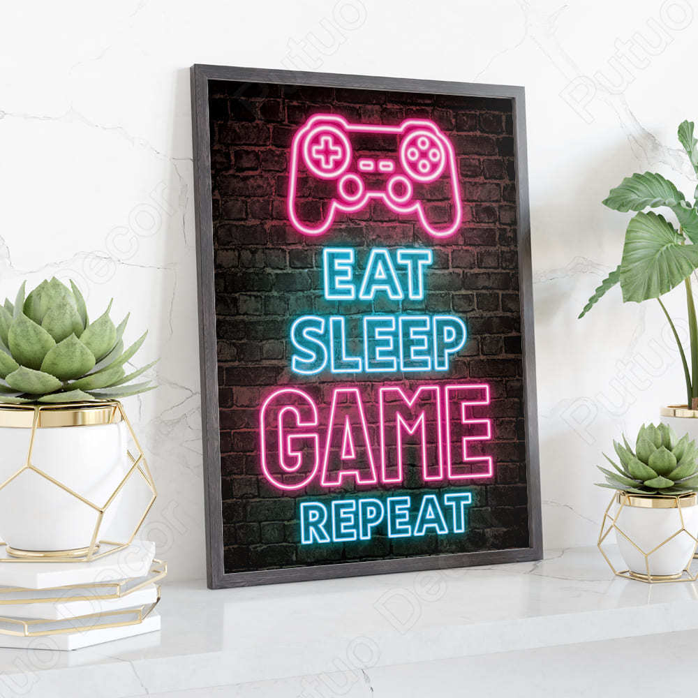 Putuo Decor Neon Gaming Art Posters Video Game Canvas Wall Art Gamepad Controller Man Cave Decor