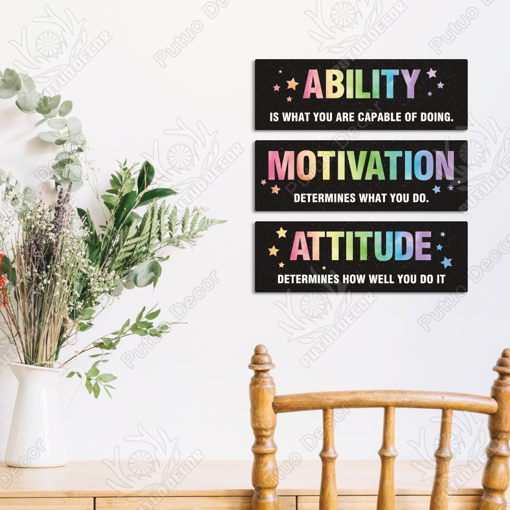 Putuo Decor Motivational Quote 3 Piece Wooden Wall Decoration Set for Inspiring and Positive Home Decor