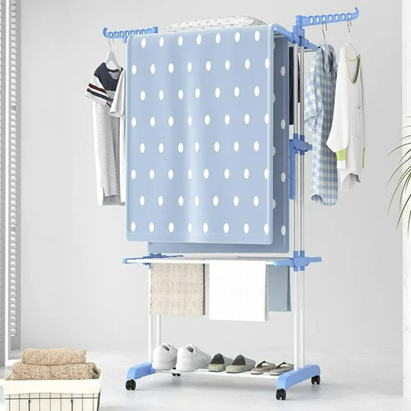 Large 3-Tier Folding Clothes Rail Multifunctional Laundry Drying and Storage Rack with 4 Castors for Bathroom Shelves