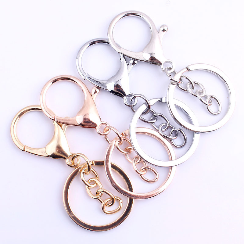 Stainless Steel Key Ring Lobster Clasp Key Hook With Chain 30mm Key Ring Long 70mm Split Key Ring Keychain For DIY Supplies