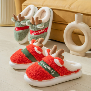 Thick Sole Christmas Deer Slippers Women Men Indoor Warm Slipper Soft Plush Home Floor Lovers Winter Platform Shoes