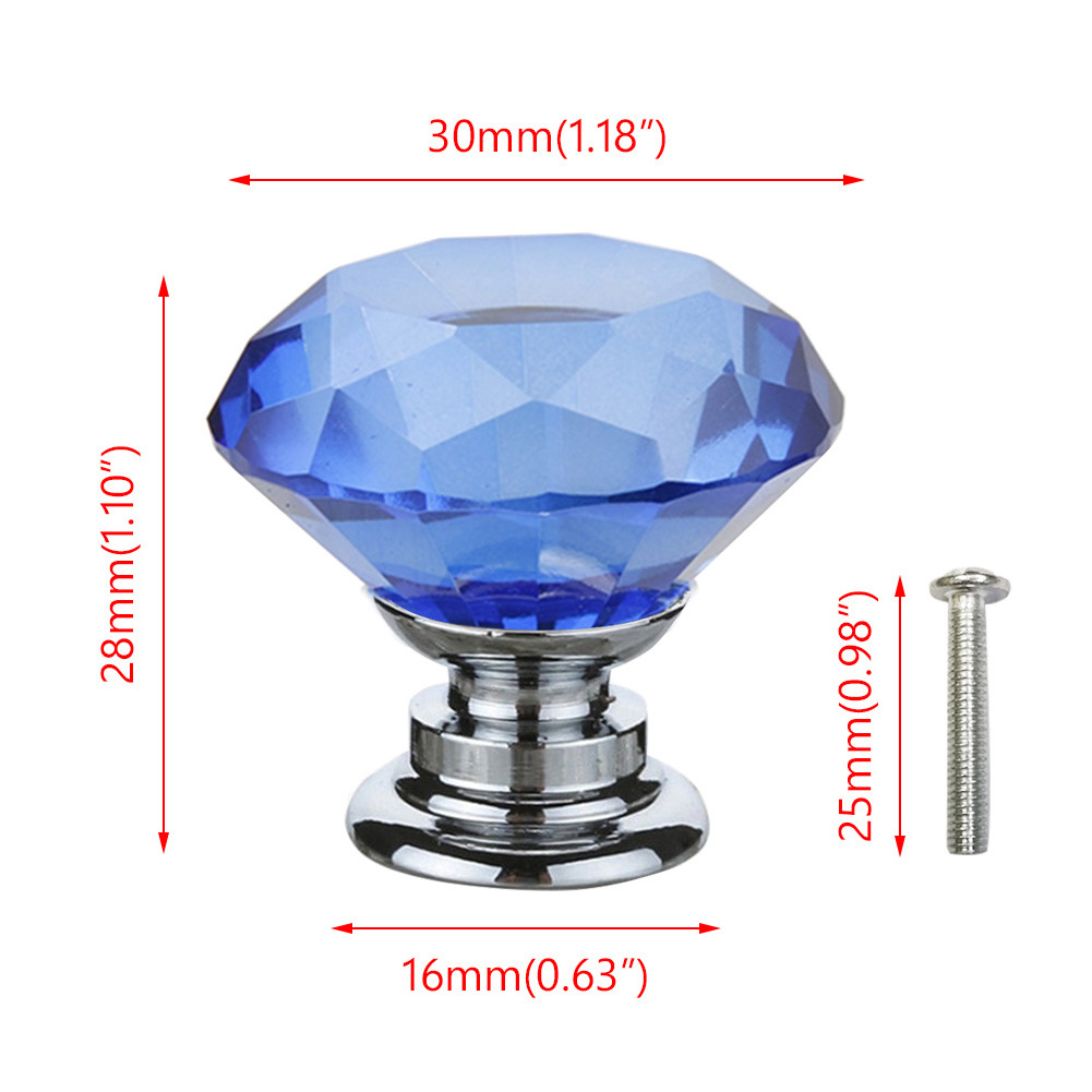 30mm Diamond Shape Design Crystal Cabinet Door Wardrobe Handle Hardware Furniture fittings Glass Knobs Cupboard Pulls