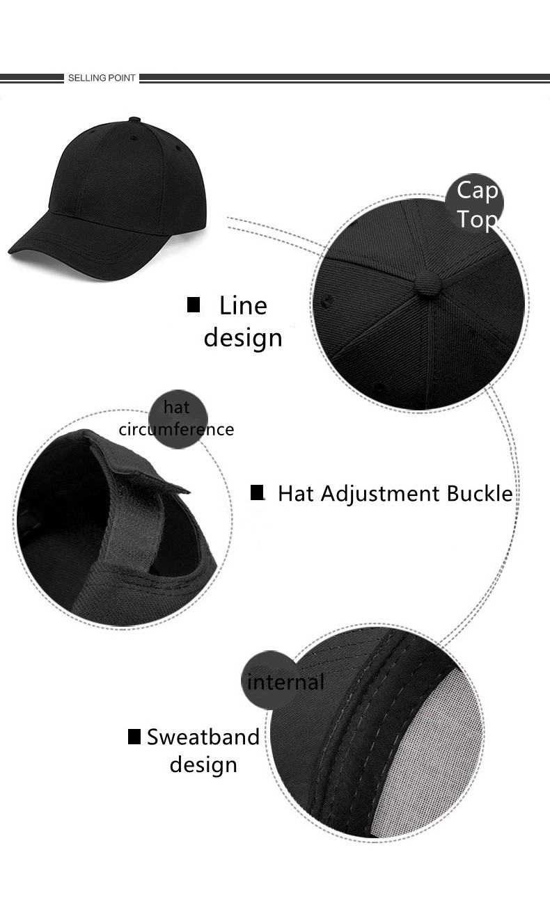 Adjustable Cotton Blank Hat Custom Logo Wholesale 6 Panel Solid Color Baseball Cap