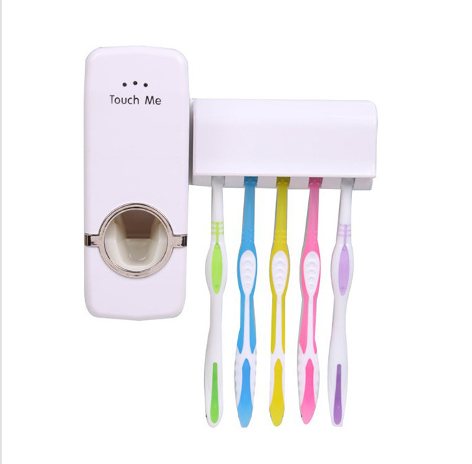 Automatic Toothpaste Dispenser Wall Mount Toothbrush Holder Storage Rack Sticky Suction Hook Bathroom Accessories