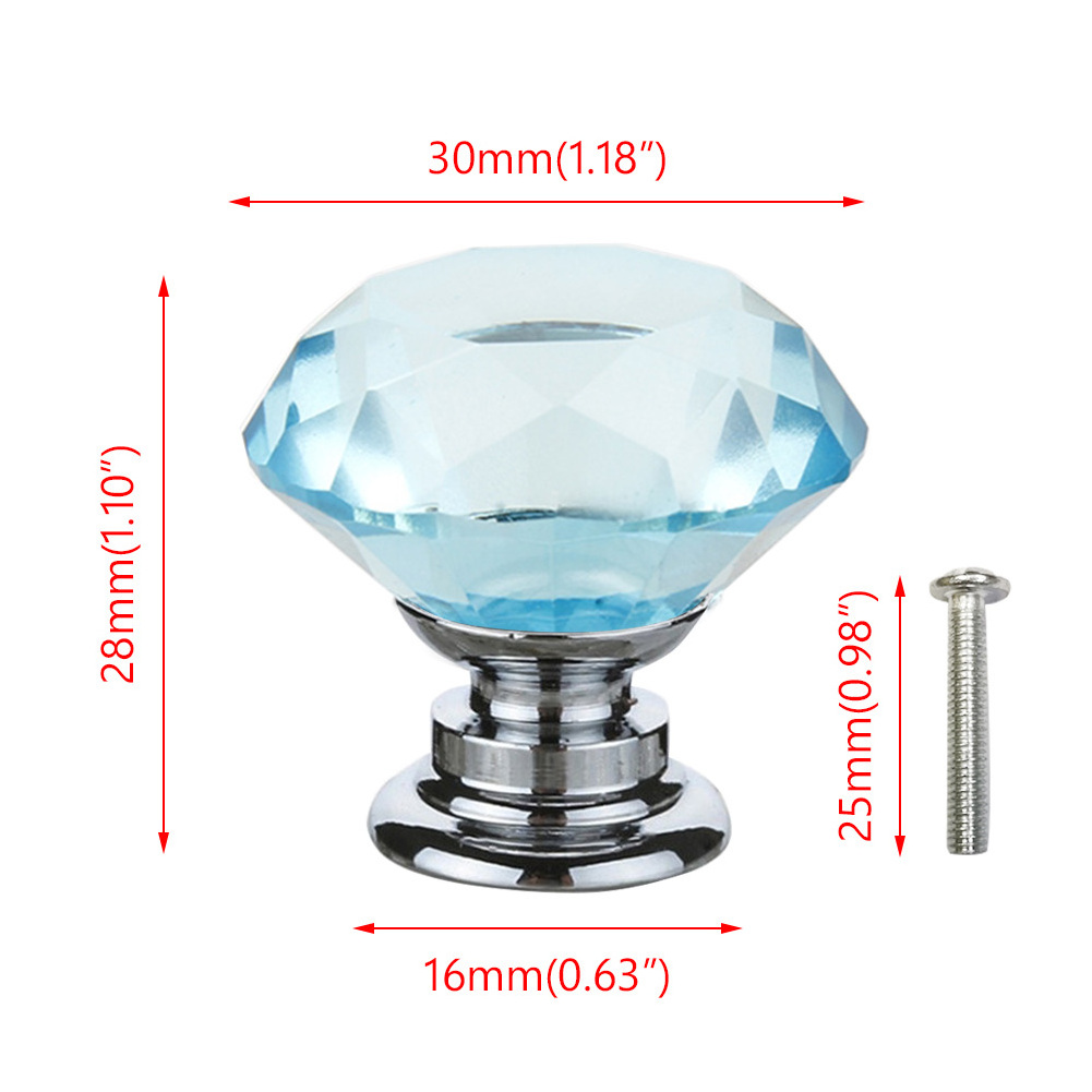 30mm Diamond Shape Design Crystal Cabinet Door Wardrobe Handle Hardware Furniture fittings Glass Knobs Cupboard Pulls