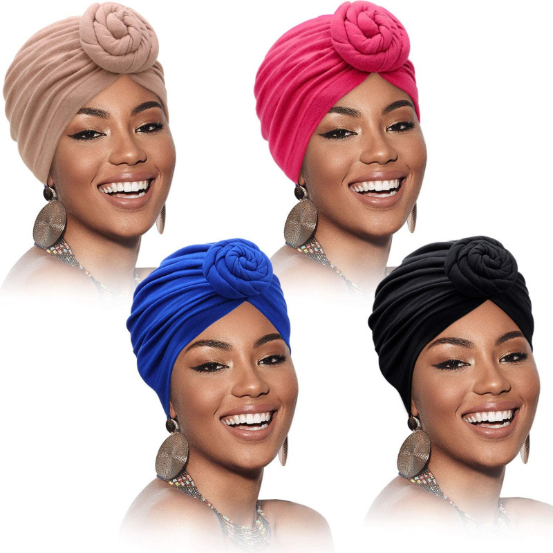 Women Turban African Pattern Headwrap Pre-Tied Bonnet Knot Beanie Hat Headwrap Hat