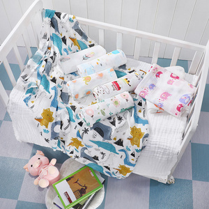 110*120 cm stock ready 145 g/pc gauze 70% bamboo 30% cotton muslin 2 layers baby soft printed blanket swaddle wrap receiving