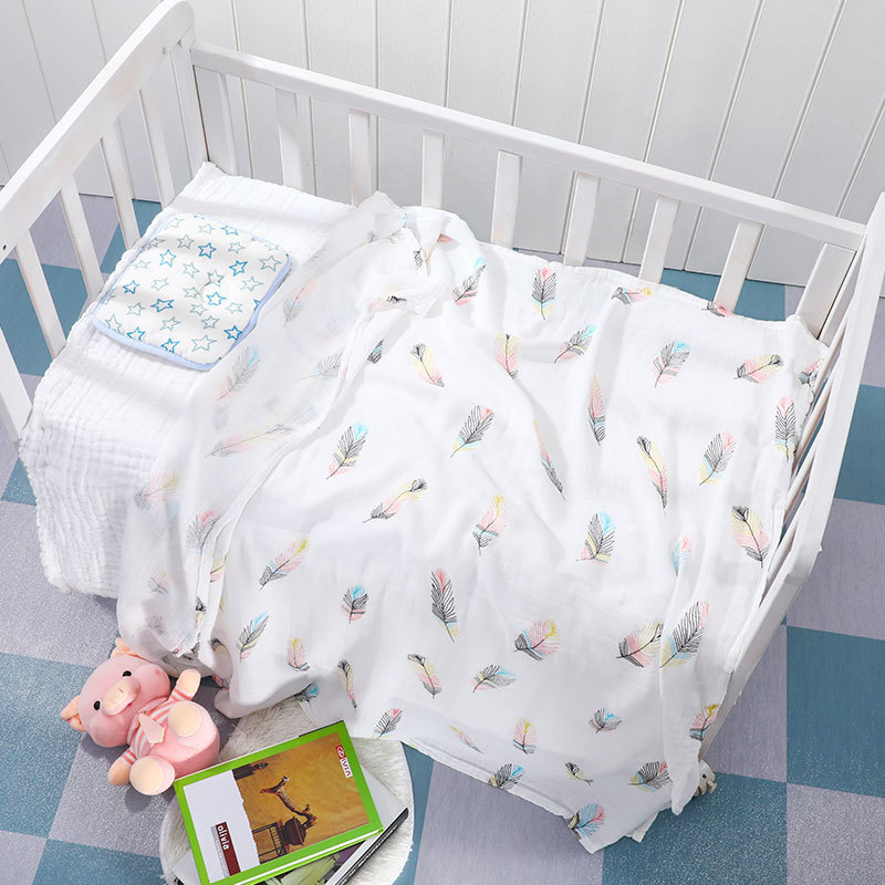 110*120 cm stock ready 145 g/pc gauze 70% bamboo 30% cotton muslin 2 layers baby soft printed blanket swaddle wrap receiving