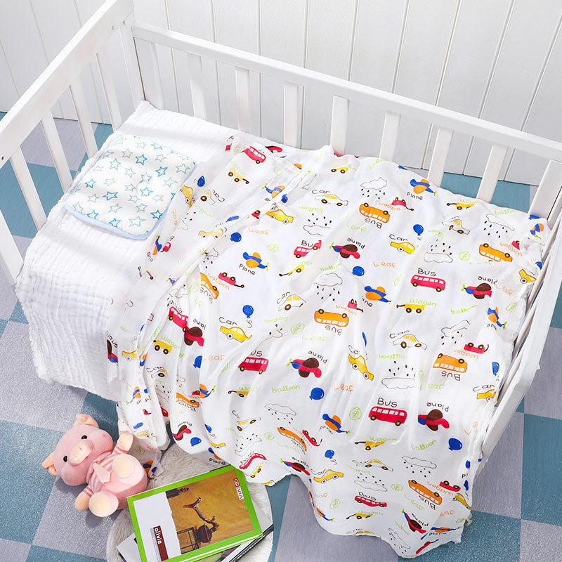 110*120 cm stock ready 145 g/pc gauze 70% bamboo 30% cotton muslin 2 layers baby soft printed blanket swaddle wrap receiving