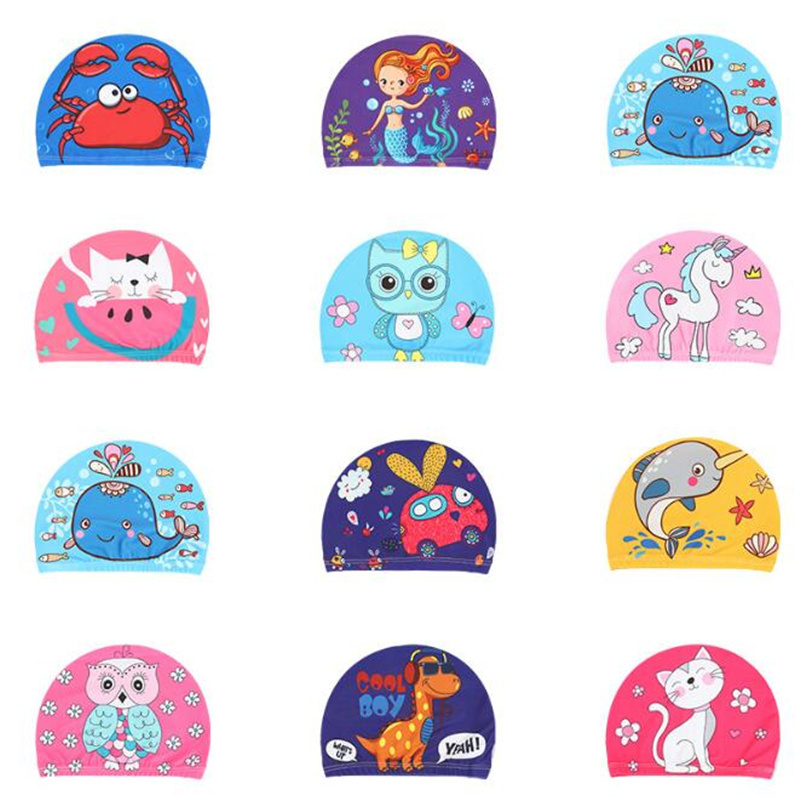 Summer Kids Swim Cap Girls Boys Waterproof Durable Multi Colors Cartoon Swimming Hat Children Swim Accessories