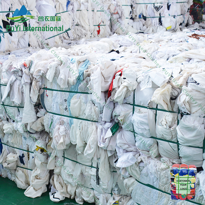 Waste textile fabric white cotton rags T Shirt cloth bales of mixed used clothing for sale