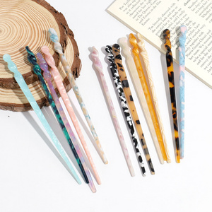 Women fancy decorative vintage thick hairpin clasp accessories bun twisted acetate long hair pick pins chopsticks hair stick